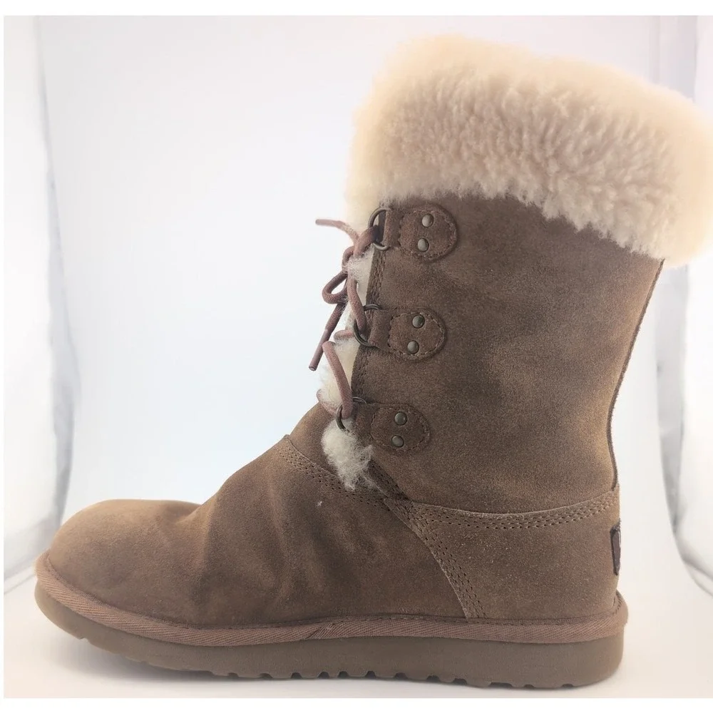 UGG Australia Sophy Leather Boots Girls US Size 4 Brown Chestnut Winter Fall‎